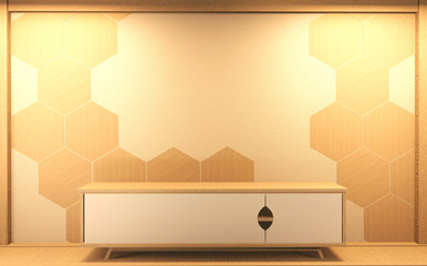 TV cabinet in a modern room, Zen blank, Japanese-style products, used for editing. 3d rendering