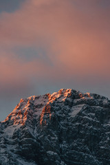 First light hitting the mountain tops