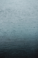 Rain droplets hitting water