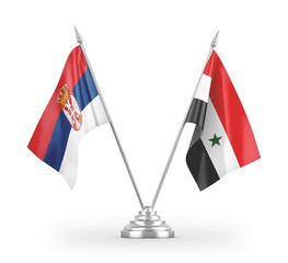 Syria and Serbia table flags isolated on white 3D rendering