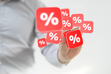 using white and red sales flying icons 3D rendering