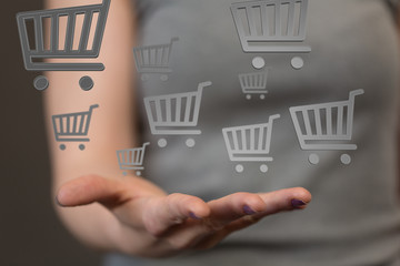 Online shopping business concept selecting shopping cart.