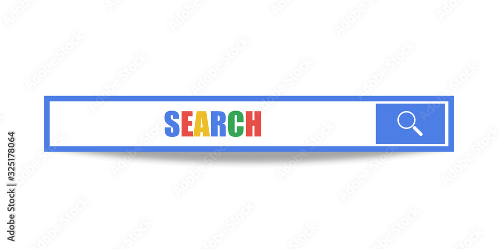 Poster modern flat search bar with blue search icon. web vector