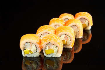 Philadelphia roll sushi with salmon, avocado, cream cheese. Japanese food