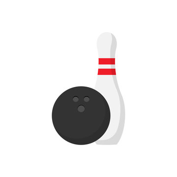 bowling ball and pin in flat style. Vector illustration sign
