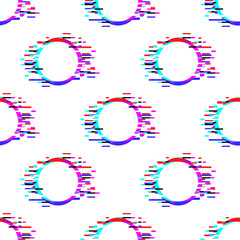 Seamless vector pattern with polka dot ornament with glitch effect on white background. Stock illustration for web, print, backgrounds and wallpaper
