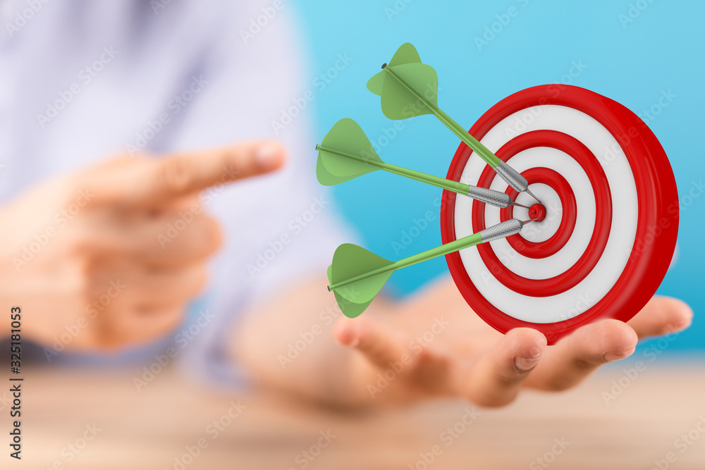 Poster dart target arrow hitting on bullseye which is the ultimate goal that everyone wants.