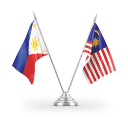 Malaysia and Philippines table flags isolated on white 3D rendering