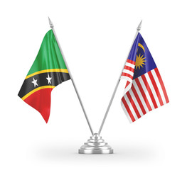 Malaysia and Saint Kitts and Nevis table flags isolated on white 3D rendering