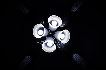 bottom up view of ceiling fan with lights