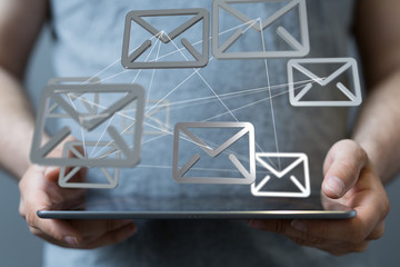 Hand with an email icon 3d