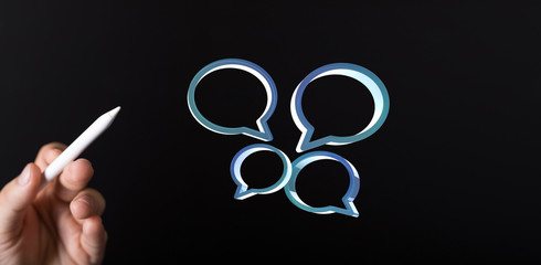 Empty speech bubble hands feedback communication..