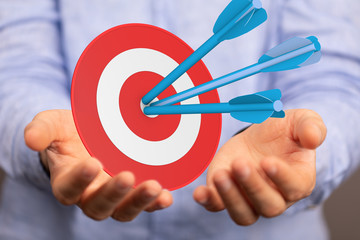 Dart arrow on target dartboard, Business success concept..