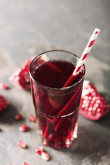 Natural pomegranate juice in a glass