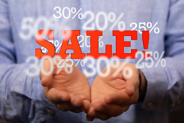 using white and red sales flying icons 3D rendering