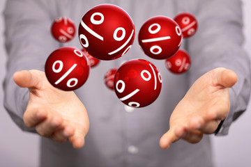 percent shopping digital in hand 3d.