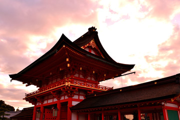 Fototapeta na wymiar Closeup of the main gate of the Fushimi Inari shrine