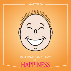 Vector illustration of International Day of Happinessn,smiling face, graphics for poster or banner.