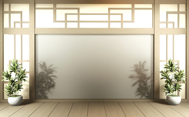 Scene empty room with decoraion and tatami mat floor.3D rendering