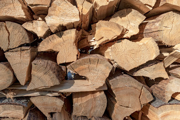 Wooden wall of cutted spruce wood, Czech Republic