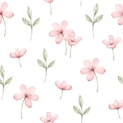 Wall murals Watercolor set 1 Cute pink flowers on a white background. Seamless pattern. Watercolor illustration. Fabric wallpaper print texture. Perfectly for wrapper pattern, frame or border, background, texture.