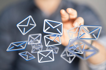 Hand with an email icon 3d