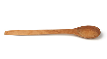 wooden new vintage spoon with long handle isolated on white background