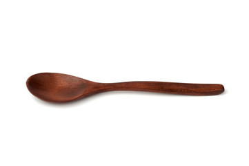 empty wooden brown new vintage spoon with handle isolated on white background