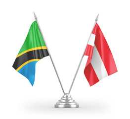 Austria and Tanzania table flags isolated on white 3D rendering