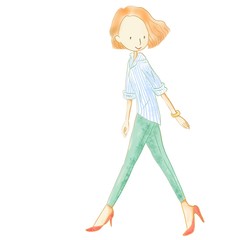 Young woman walking with a high heels 