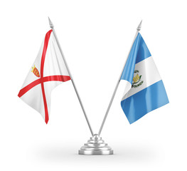 Guatemala and Jersey table flags isolated on white 3D rendering