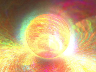 Abstract Spherical Shape 3D Illustration - Colorful gradients of light warped into the shape of a sphere. Brilliant glowing lights, brilliant rainbow gradient. Fire, glowing plasma effect