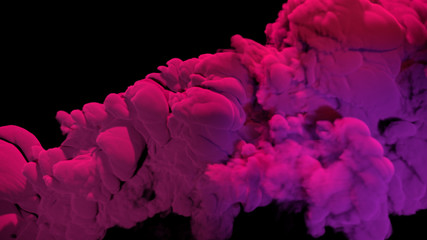 Velvety pink smoke on a black background. Colorful abstract fume effect.