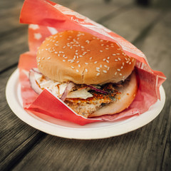 Strömming burger in Stockholm, sweden traditional food with fried herring.