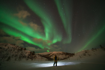 Aurora Borealis and woman