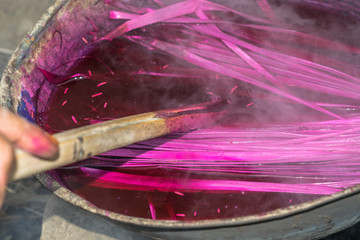 coloring palm leaves in urban area