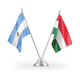 Hungary and Argentina table flags isolated on white 3D rendering