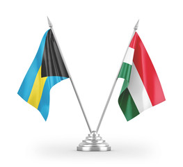 Hungary and Bahamas table flags isolated on white 3D rendering