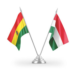 Hungary and Bolivia table flags isolated on white 3D rendering