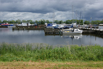 Fototapeta na wymiar boats in the harbour on Lough Neagh, Ballyronan, Northern Irealnd