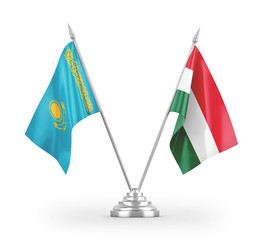 Hungary and Kazakhstan table flags isolated on white 3D rendering