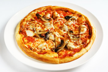 fresh pizza on the white plate