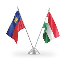 Hungary and Liechtenstein table flags isolated on white 3D rendering