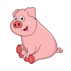 Cute Young Pig isolated on white background. Farm animal cartoon character. Education card for kids learning animals. Logic Games for Kids. Vector illustration in cartoon style.