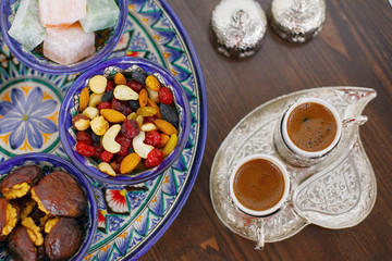 Turkish sweets and coffee on the table