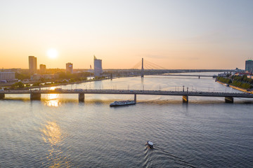 RIGA, LATVIA - August 28, 2017: The Vansu Bridge in Riga is a cable-stayed bridge that crosses the...