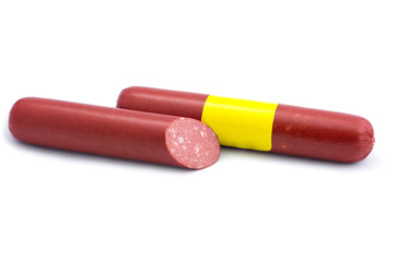 fresh salami sausage isolated on white background