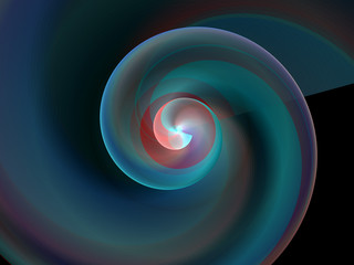 Blue Glowing Spiral Fractal Background Image, Illustration - Vortex repeating spiral patterns, Symmetrical repeating geometric patterns. Abstract design, black background