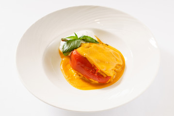 stuffed pepper in the white plate