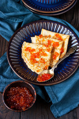 Russian thin pancakes blini with red caviar
